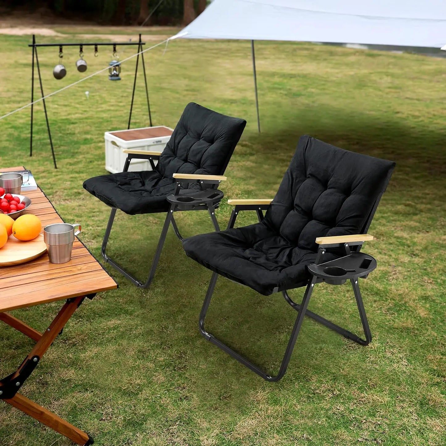 Portable Folding Camping Chairs W/ Cushion